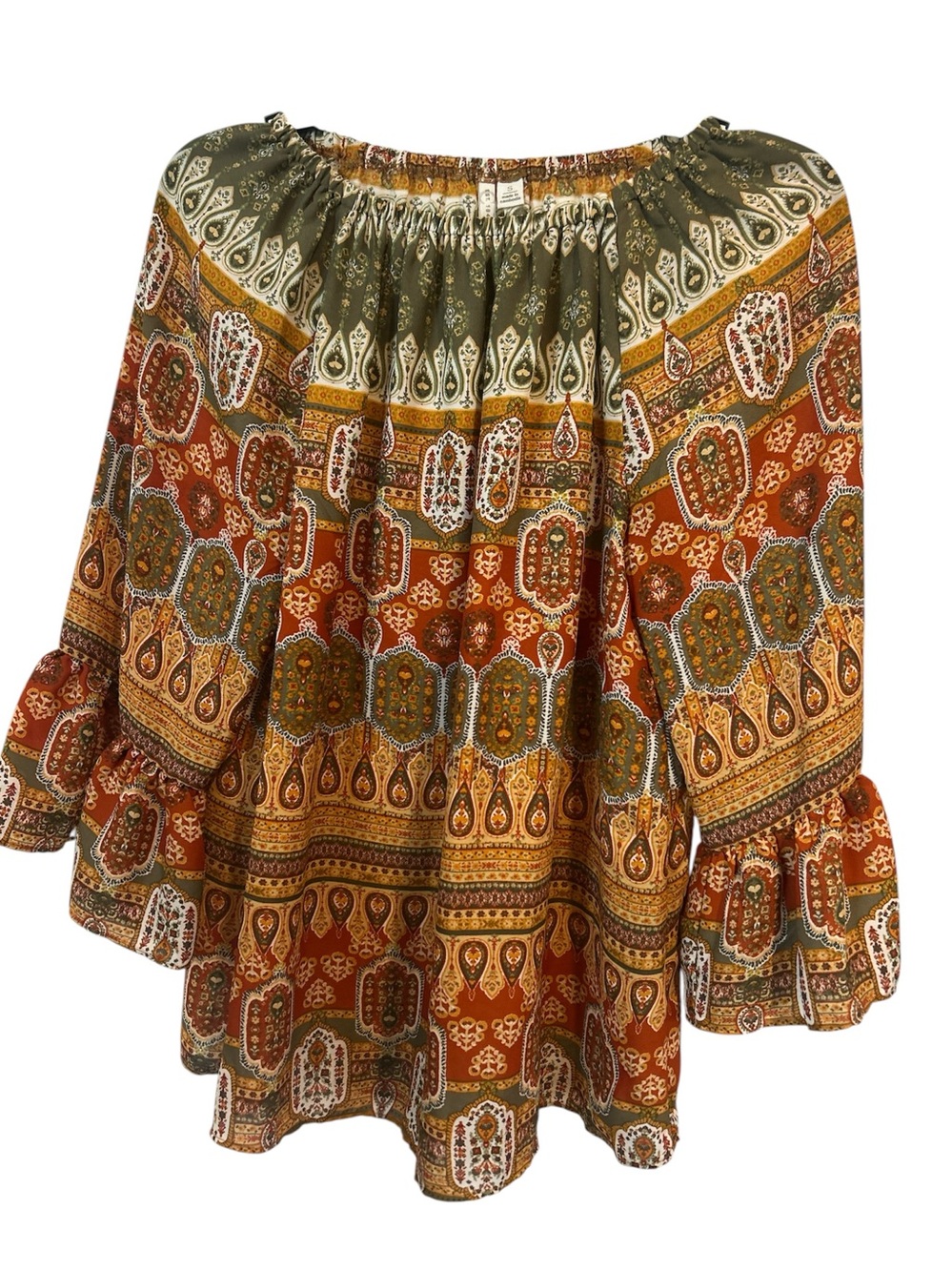 Boho Peasant Blouse in Rust & Olive NWOT